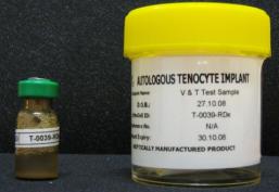 autologous tenocyte test sample in a plastic container